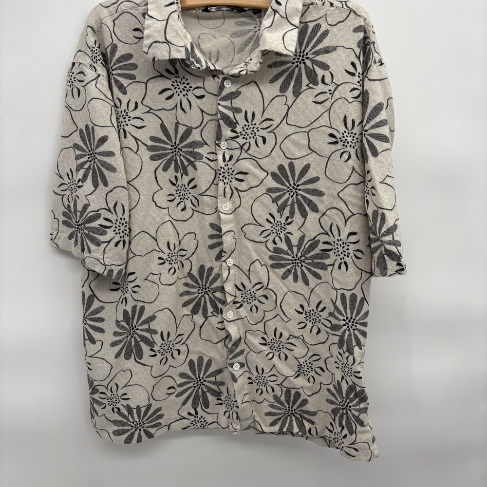 Kenneth Cole Mens Regular Fit Hawaiian Retro  Floral Print Linen Shirt Large 27J